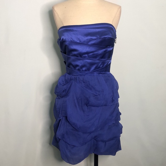 Bebe Blue Summer Halter Cary Mini Silk Ruffled Cocktail Dress Small - Picture 4 of 17
